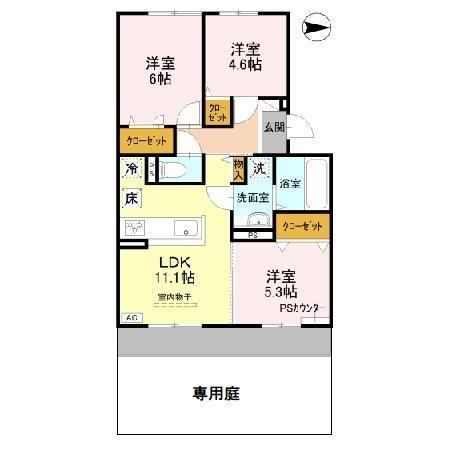 サウス・レジデンス菱川(3LDK/1階)の間取り写真