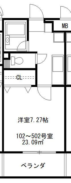 プランドール相模大野(1K/5階)の間取り写真