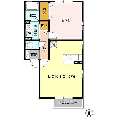 ソレイユ A(1LDK/1階)の間取り写真