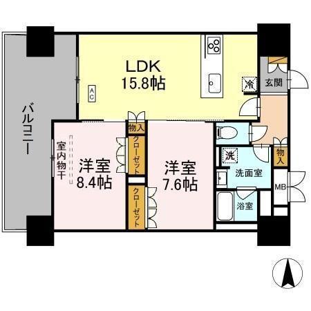 THE REJUVEPORT KISARAZU(2LDK/8階)の間取り写真