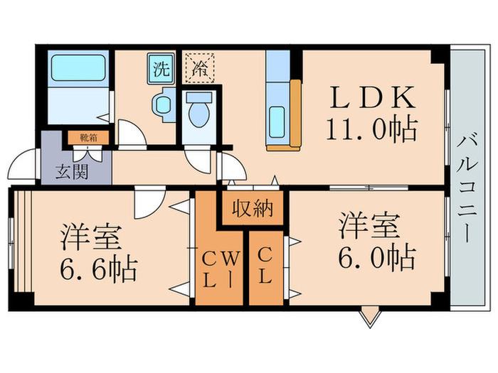 プリムローズ・J(2LDK/7階)の間取り写真