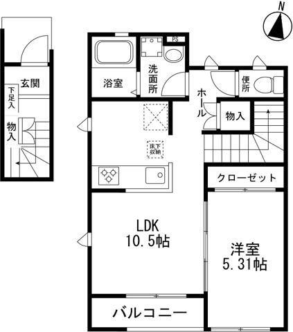 ラベルヴィ聖蹟(1LDK/2階)の間取り写真