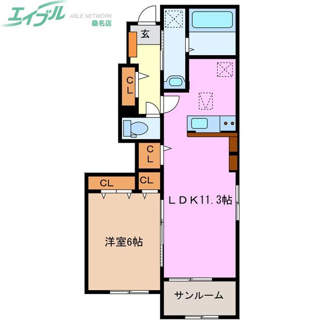 グレース・アンジュII(1LDK/1階)の間取り写真