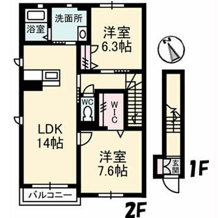 ガルテンMASAKI B棟(2LDK/2階)の間取り写真