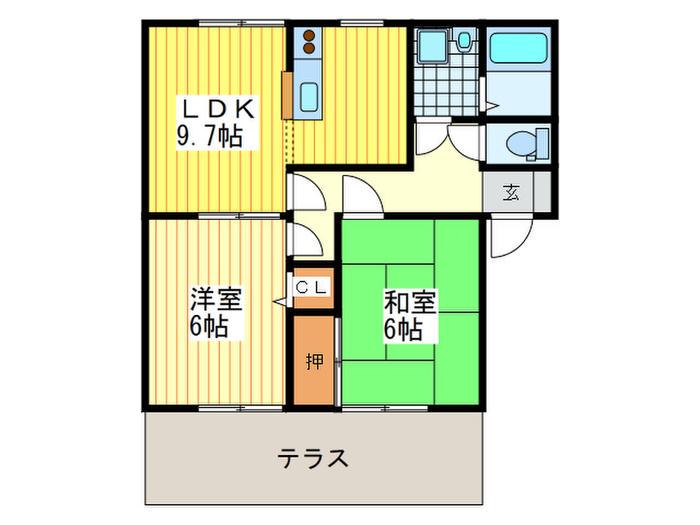 ヴァロンドール角田C棟(2LDK/1階)の間取り写真