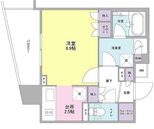 プラウドタワー亀戸(ワンルーム/2階)の間取り写真