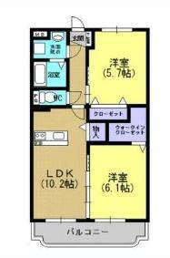 ラウレア中山(2LDK/2階)の間取り写真