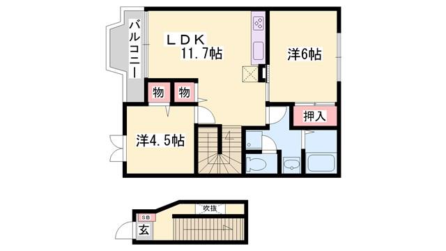 リバティさつき B棟(2LDK/2階)の間取り写真