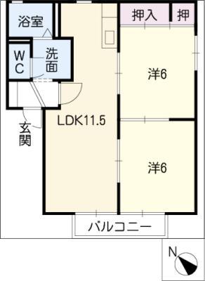 アネックス虹B棟(2LDK/2階)の間取り写真