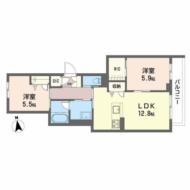 シャーメゾン上野(2LDK/2階)の間取り写真