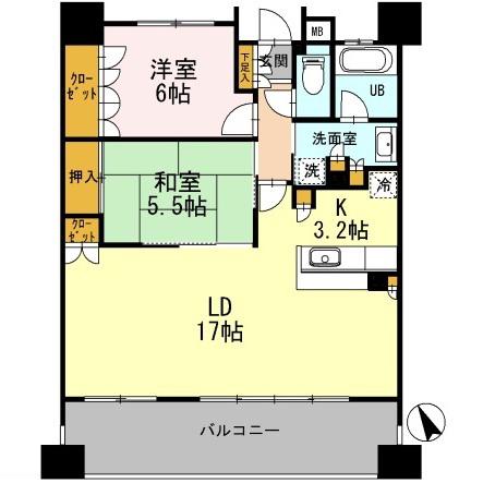 カスタリア上町台(2LDK/8階)の間取り写真