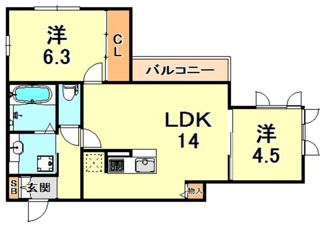 フェーブ六甲(2LDK/2階)の間取り写真