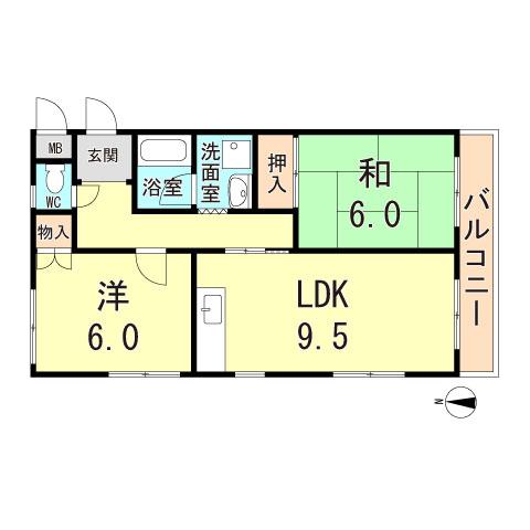 太陽ハイツ(2DK/1階)の間取り写真