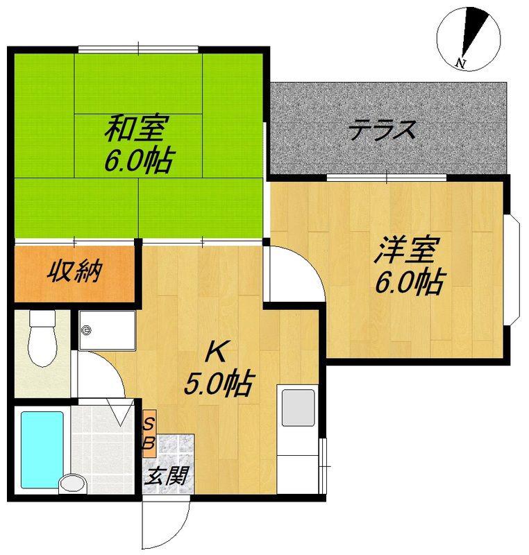 ラフォーレ中山(2K/1階)の間取り写真