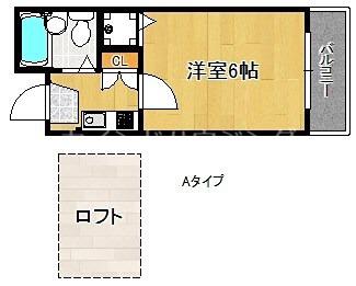 シャルマンフジ井原ノ里(1K/2階)の間取り写真