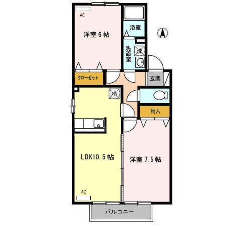 シャルマン・ロージェB・C(2LDK/2階)の間取り写真