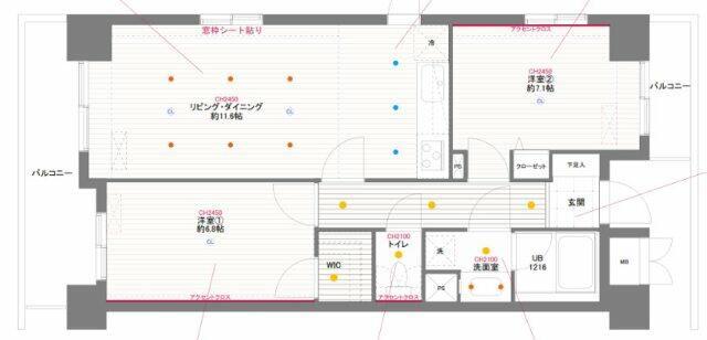 プライムアーバン目黒リバーフロント(2LDK/12階)の間取り写真