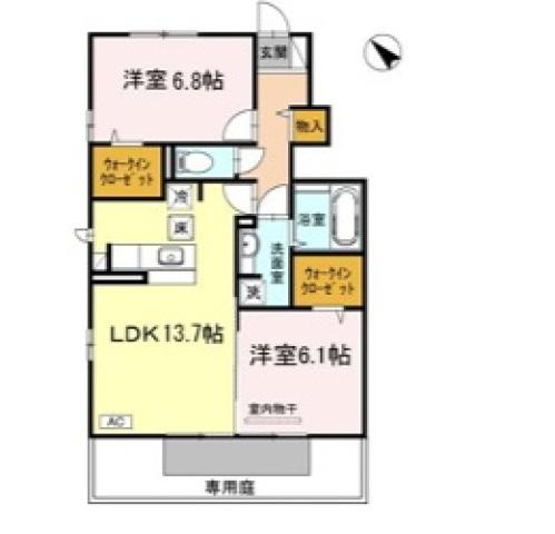 ラフィーネ東野(2LDK/1階)の間取り写真