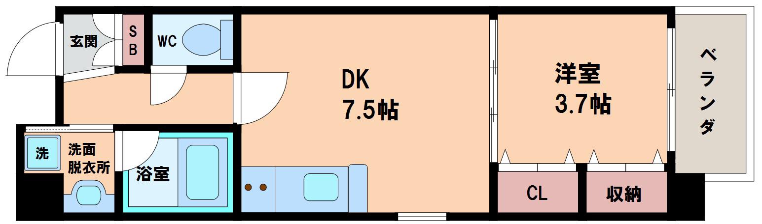 ラルテ天王寺(1DK/3階)の間取り写真