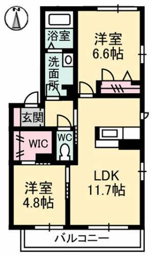 ソレアード II A(2LDK/2階)の間取り写真