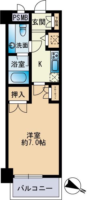 コンフォール高宮東(1K/4階)の間取り写真