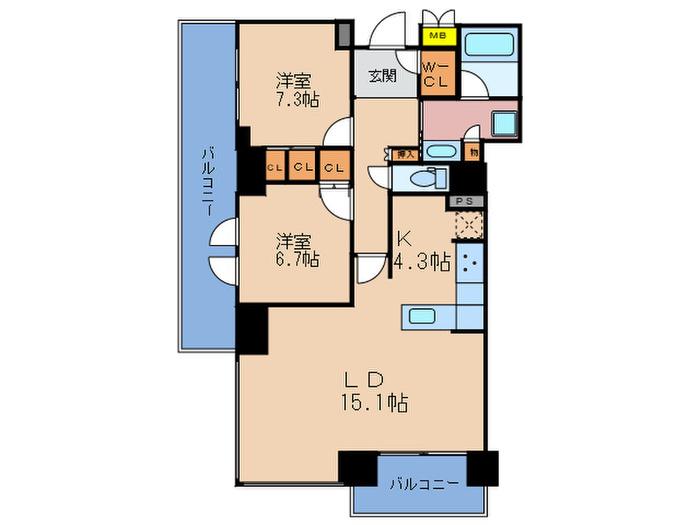 ジオタワー南森町(2LDK/29階)の間取り写真