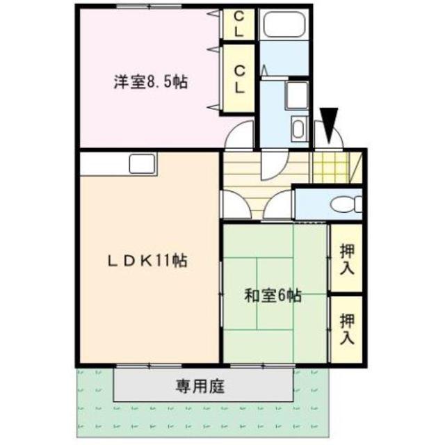 ハイカムール国分(2LDK/1階)の間取り写真