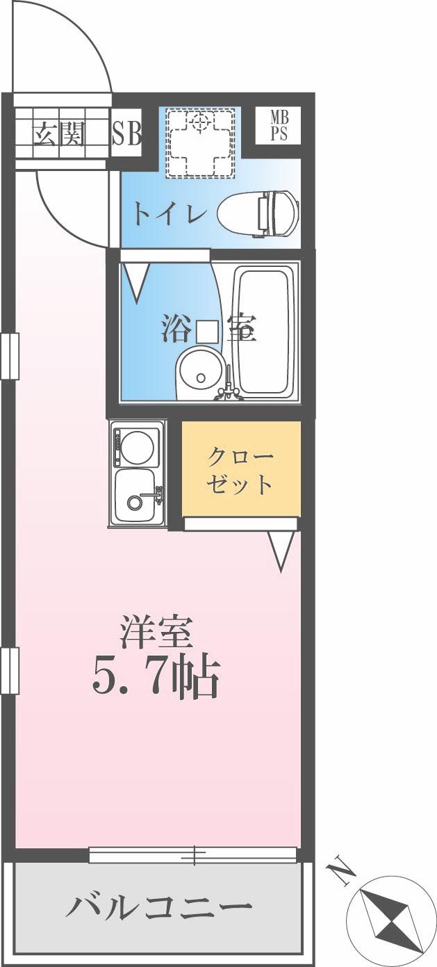 YKヴィラ川崎(ワンルーム/2階)の間取り写真