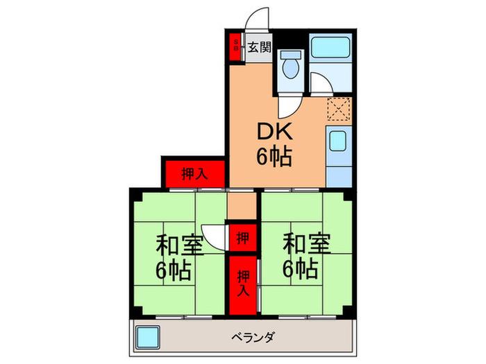 カサエルマーナ(2DK/4階)の間取り写真