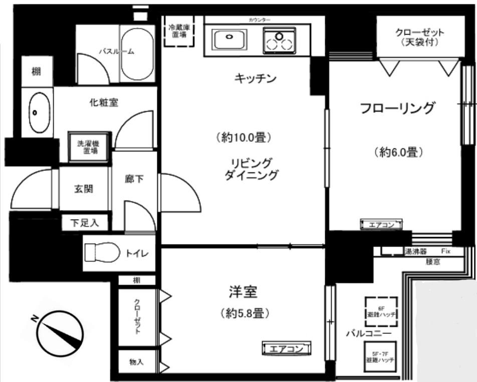 ライオンズステーションプラザ千歳烏山(2LDK/7階)の間取り写真