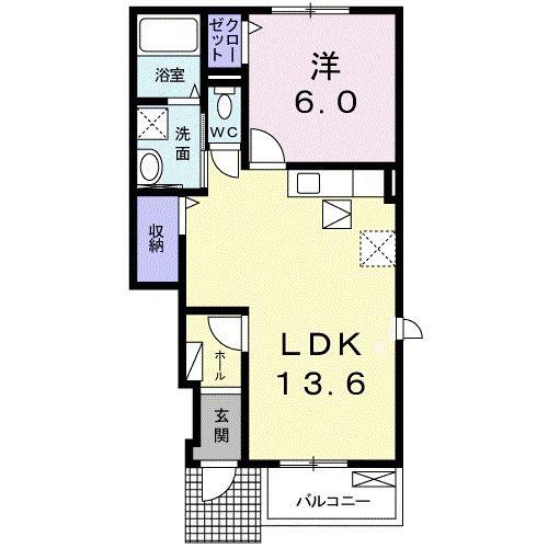 ラブ・ラ・ドールB(1LDK/1階)の間取り写真