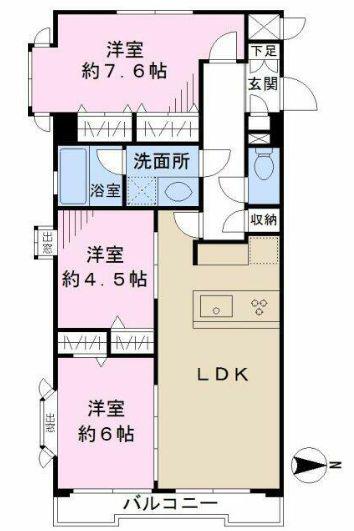 板橋区ときわ台駅マンション(3LDK/5階)の間取り写真