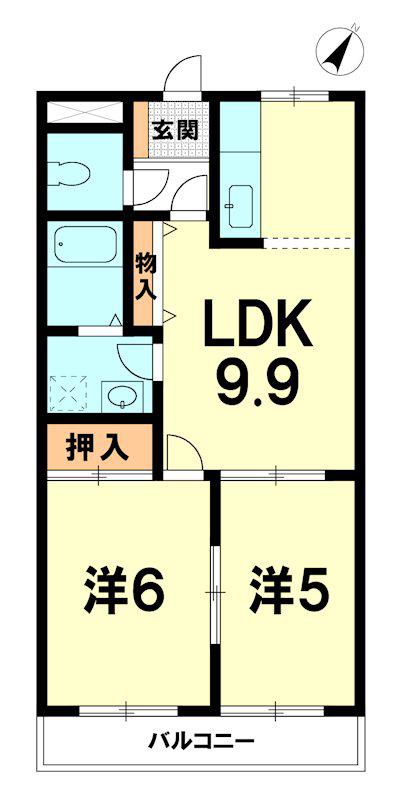 フローラルフィールド(2LDK/1階)の間取り写真