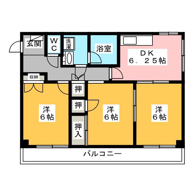 ヴィラ鹿島台(3DK/4階)の間取り写真