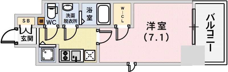 エスリード神戸三宮ラグジェ(1K/13階)の間取り写真