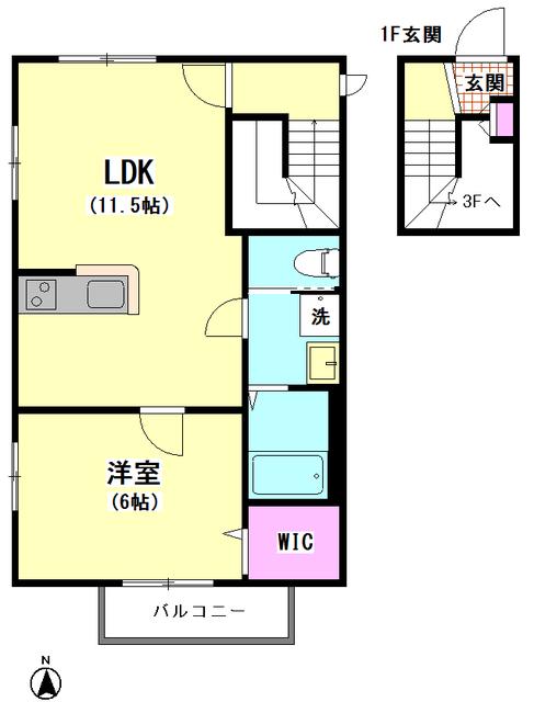 MAISON SUCRE(1LDK/3階)の間取り写真