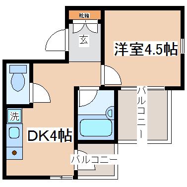 アメニティ東神戸(1DK/2階)の間取り写真