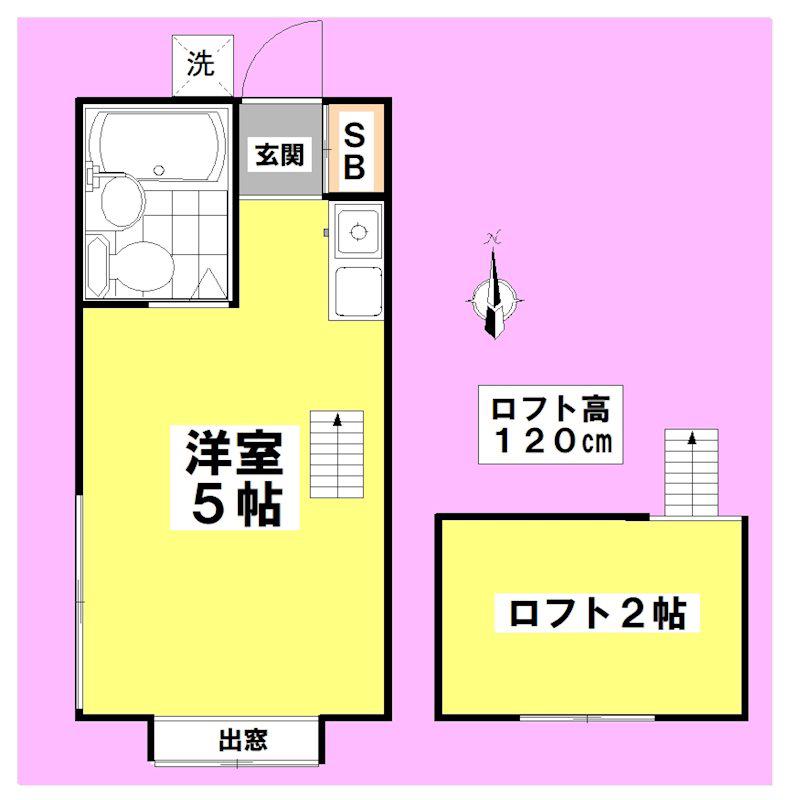 モリハイツI(ワンルーム/2階)の間取り写真