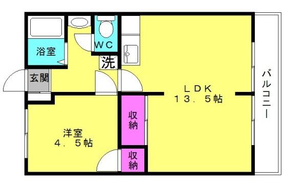 サンシティキタマチB(1LDK/1階)の間取り写真