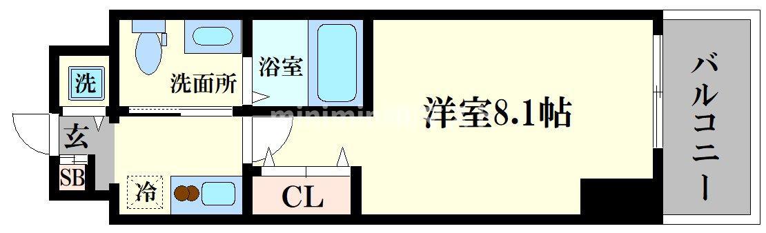 CITY LUX NAMBA 旧ラフォーレ難波(1K/9階)の間取り写真