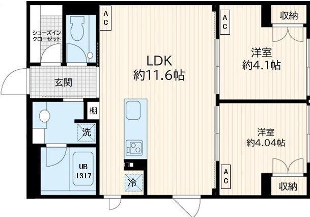 FULLEA若松河田(2LDK/1階)の間取り写真
