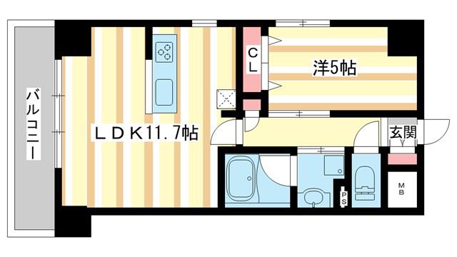 SOLE CEDAR西大寺(1LDK/8階)の間取り写真