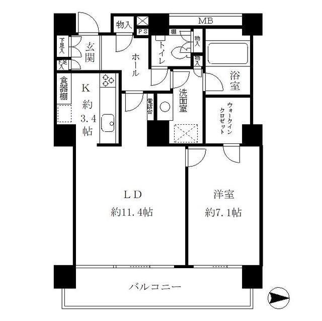 リバーポイントタワー(1LDK/14階)の間取り写真