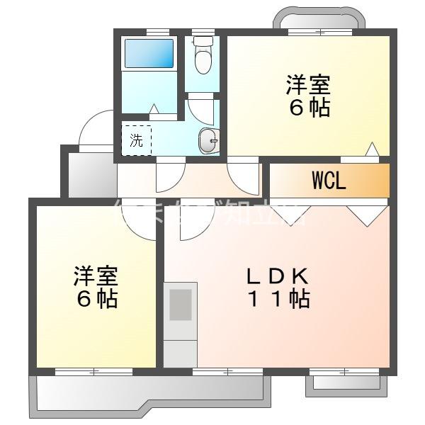 グリーンガーデン稲場A棟(2LDK/3階)の間取り写真