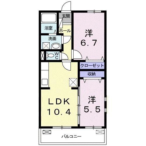 クリスタル・ハウスB(2LDK/2階)の間取り写真