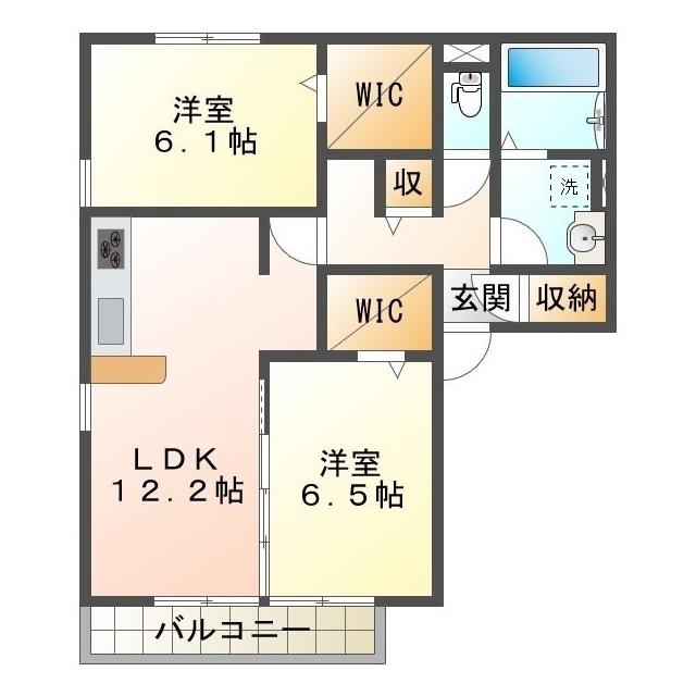 ARCADIA JIN A棟(2SLDK/2階)の間取り写真