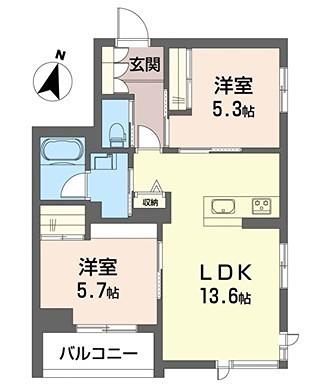 アリスティオ蘇我(2LDK/2階)の間取り写真