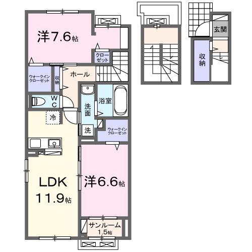 ネオ ドムス I(2LDK/3階)の間取り写真