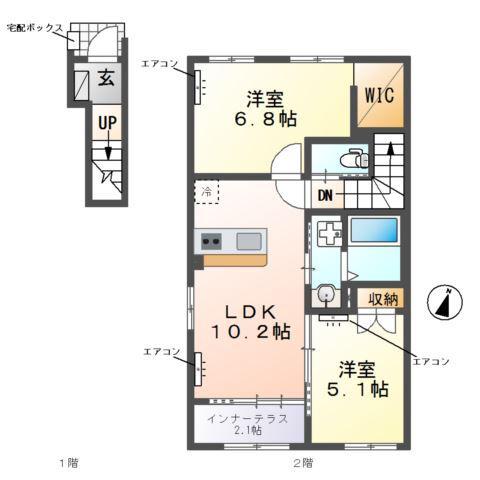 ヴァンベール(2LDK/2階)の間取り写真
