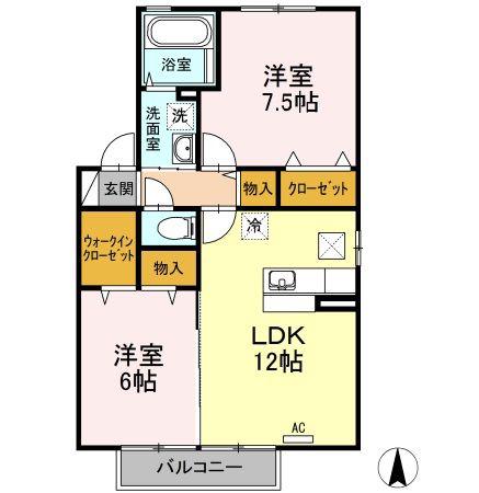 ルーチェ A棟(2LDK/1階)の間取り写真